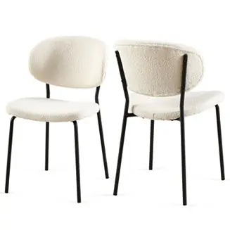Beige Boucle Dining Chairs (Set of 2) with Metal Legs Money Back Guarantee