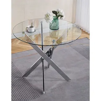 Streamdale Modern Glass Dining Table with Metal Cross Legs Worldwide Shipping