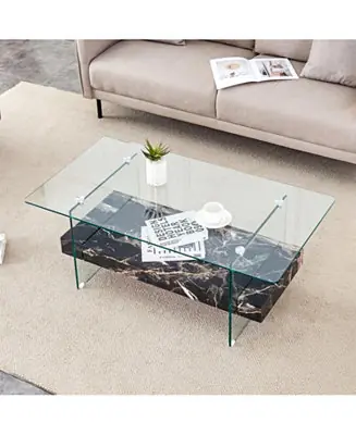 Limited Edition Streamdale Modern Two-Tier Coffee Table Glass and Marble Pattern