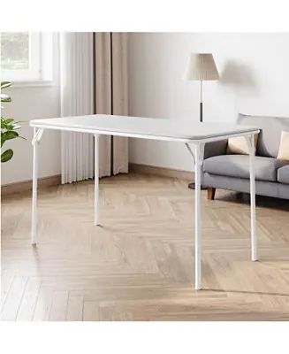 Authentic Folding PU Leather Table – Portable Rectangle Card Table with Sturdy Metal Frame