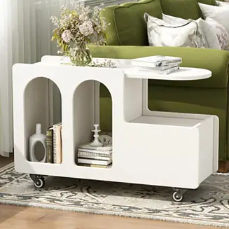 Money Back Guarantee Streamdale White Mobile Side Table with Drawer and Shelves
