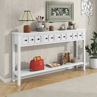Antique White Console Table with Drawers and Shelf Sale