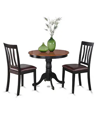 3-Piece Asian Hardwood Faux Leather Seat Chairs with Square Table Kitchen Table Set Buy Today