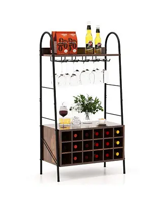 Discount Industrial Rack Freestanding Bottle Holder with Stemware Holder & Open Shelves