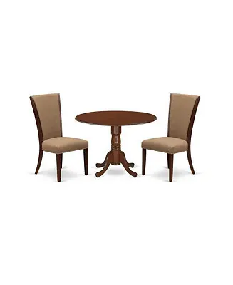 dining room table set of two excellent dining chairs with Linen Fabric Light Sable color and a beautiful wooden dining table with Mahogany Finish Hot Deal