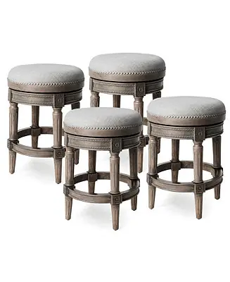 Bargain Pullman Backless Counter Stool in Reclaimed Oak Finish with Ash Grey Fabric Upholstery, Set of 4