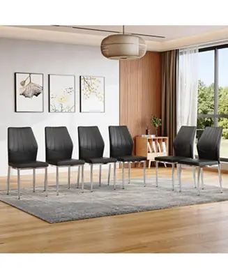New Arrival Streamdale Set of 6 Black & Silver Dining Chairs, 37" High, Ergonomic PU Backrest