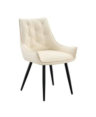 Streamdale Dining Chairs Set of 4, Off White Faux Leather, Gold Mesh Texture, Black Legs (Set of 4 Buy Direct