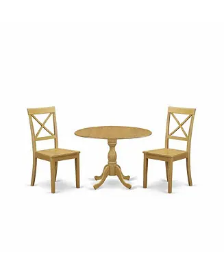 3 Piece Dining Room Table Set - Dropleaf Oak Dining Room Table and 2 Oak Wooden Dining Chairs with X-Back - Oak Finish Best Price