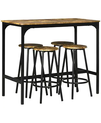 Genuine 5-Piece Rustic Bar Table and Stool Set for Dining Room