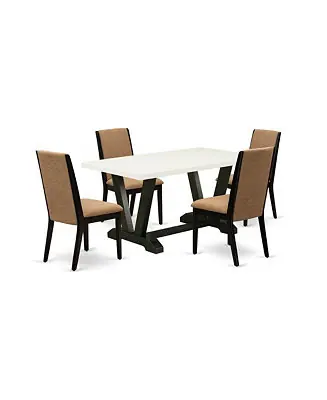 While Supplies Last 5 Pc. Wood Tabletop Dining Set + Linen Fabric Chair with Stylish Back