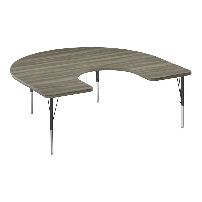 Correll Deluxe 60" x 66" Horseshoe New England Driftwood 19"-29" Adjustable Height High-Pressure Laminate Top Activity Table with Black Legs and Driftwood T-Mold Certified