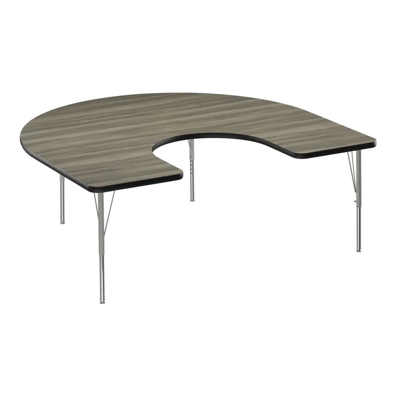 Budget Correll Deluxe 60" x 66" Horseshoe New England Driftwood 19"-29" Adjustable Height High-Pressure Laminate Top Activity Table with Silver Legs and Black T-Mold