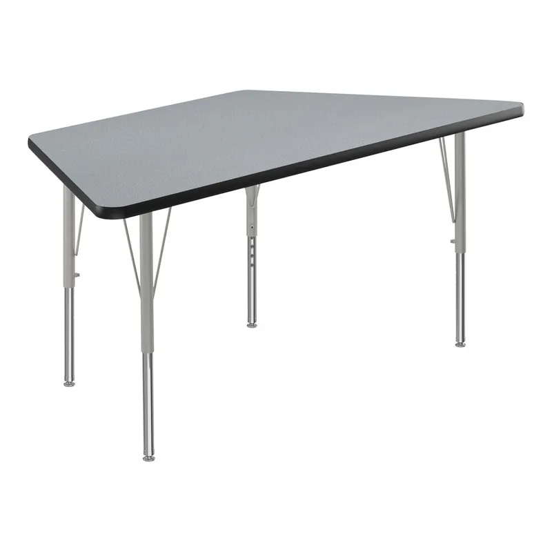 Modern Correll EconoLine 26" x 58" Trapezoid Gray Granite 19"-29" Adjustable Height Melamine Top Activity Table with Silver Legs and Black T-Mold