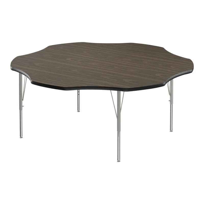 Correll EconoLine 60" Flower Walnut 19"-29" Adjustable Height Melamine Top Activity Table with Silver Legs and Black T-Mold Luxury
