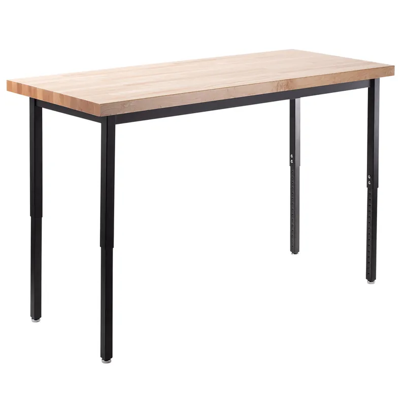 National Public Seating HDT3-1842B 18" x 42" Adjustable Height Black Frame Heavy-Duty Utility Table with Maple Butcher Block Top Hot Deal