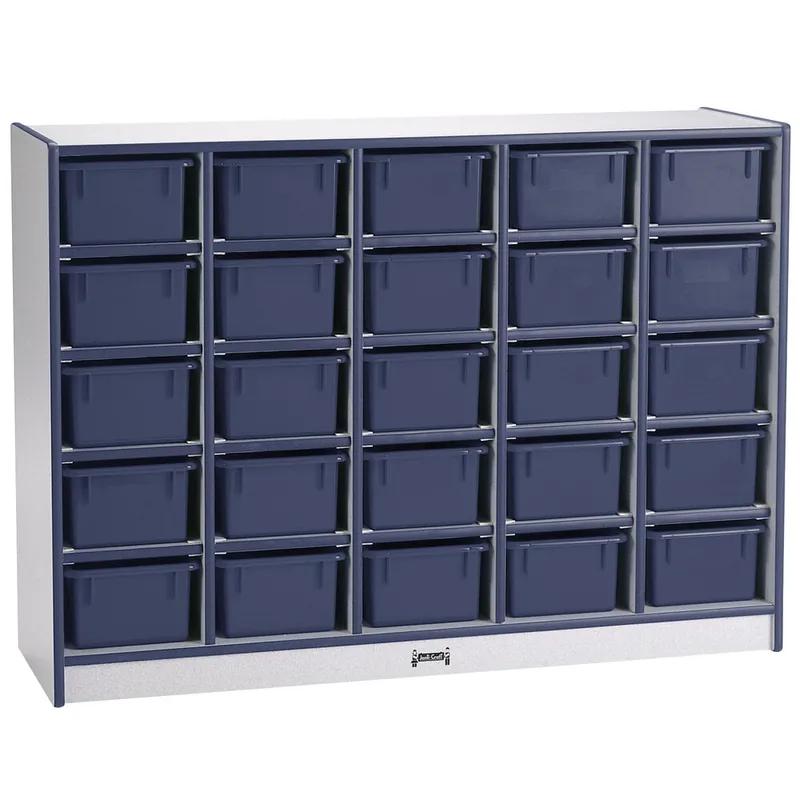Worldwide Shipping Rainbow Accents 0425JCWW112 48" x 15" x 35 1/2" Mobile 25-Cubbie Navy TRUEdge Freckled-Gray Laminate Storage Cabinet