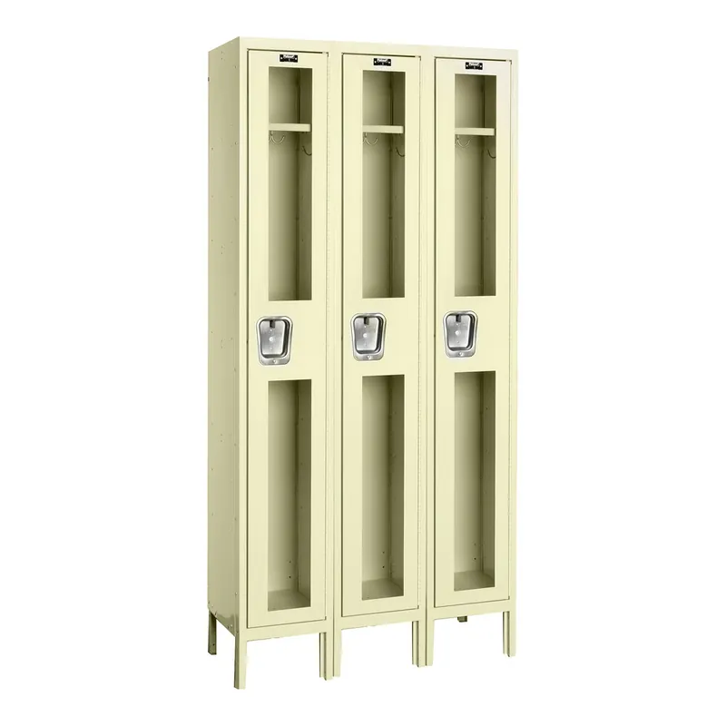 Worldwide Shipping Hallowell Safety-View 36" x 15" x 78" Tan Triple 1-Tier Wardrobe Locker - Assembled USV3258-1A-PT