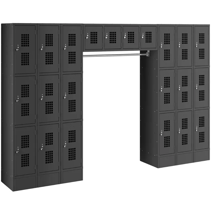 Seasonal Sale Regency Space Solutions Black 3 Tier Locker with 22 Compartments and Garment Rack