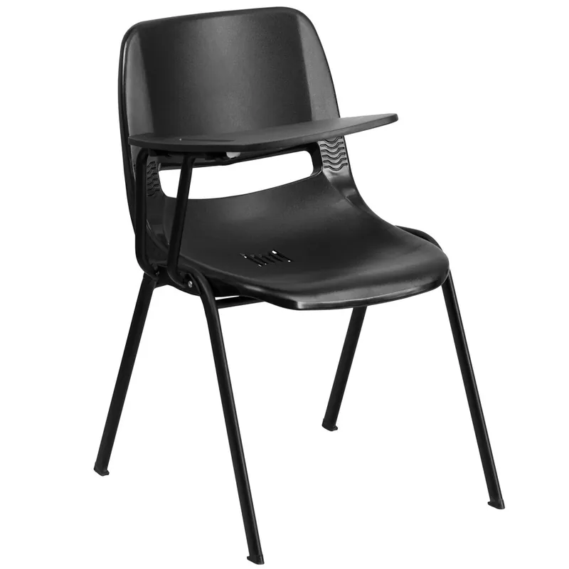 Flash Furniture RUT-EO1-BK-RTAB-GG Black Ergonomic Shell Chair with Right Handed Flip-Up Tablet Arm Professional Grade