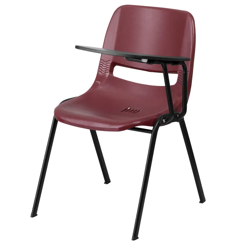 Seasonal Sale Flash Furniture RUT-EO1-BY-LTAB-GG Burgundy Ergonomic Shell Chair with Left Handed Flip-Up Tablet Arm