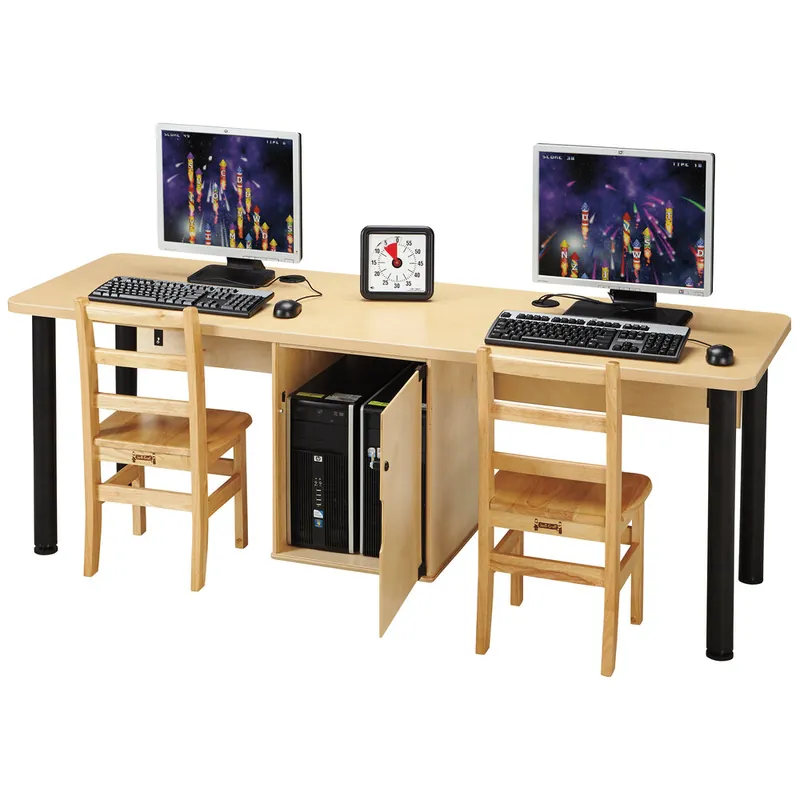Jonti-Craft Baltic Birch 3344JC051 75" x 24" x 29" Dual Children's Wood Computer Lab Table with Lockable Dual CPU Cabinet Top Rated