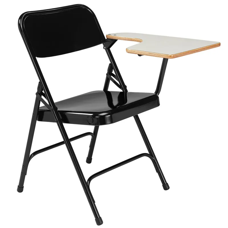 National Public Seating 5210L Black Steel Premium Folding Chair with Left Gray Tablet Arm - 2/Pack Low Price