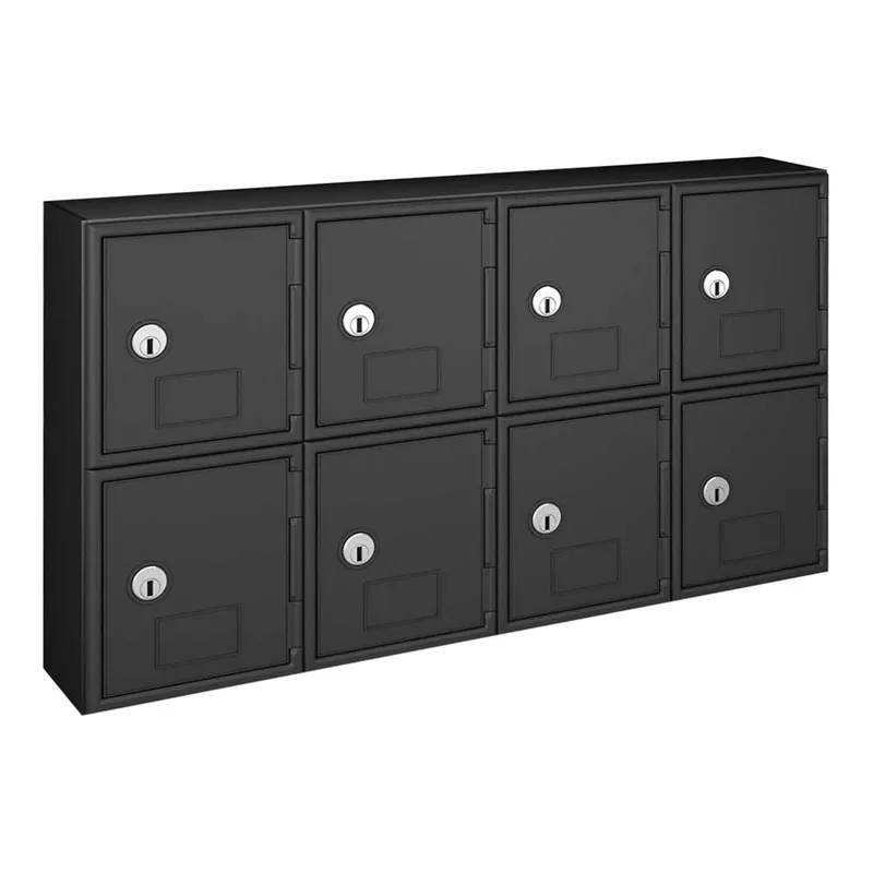 Bulk Order United Visual Products 24" x 4" x 12 1/2" Black ABS Plastic Quadruple 2-Tier Cell Phone Locker with Keyed Lock UVQ1048