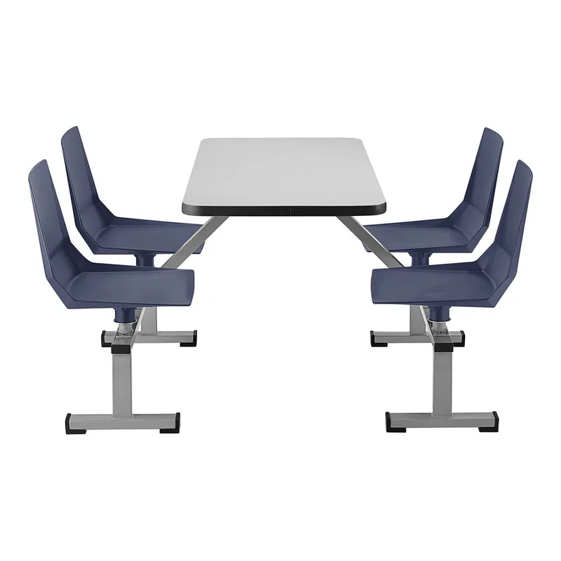 Exclusive Offer National Public Seating 24" x 48" Bannister Oak Cluster Swivel Booth with Particleboard Core, Edge Banding, and Navy Seats