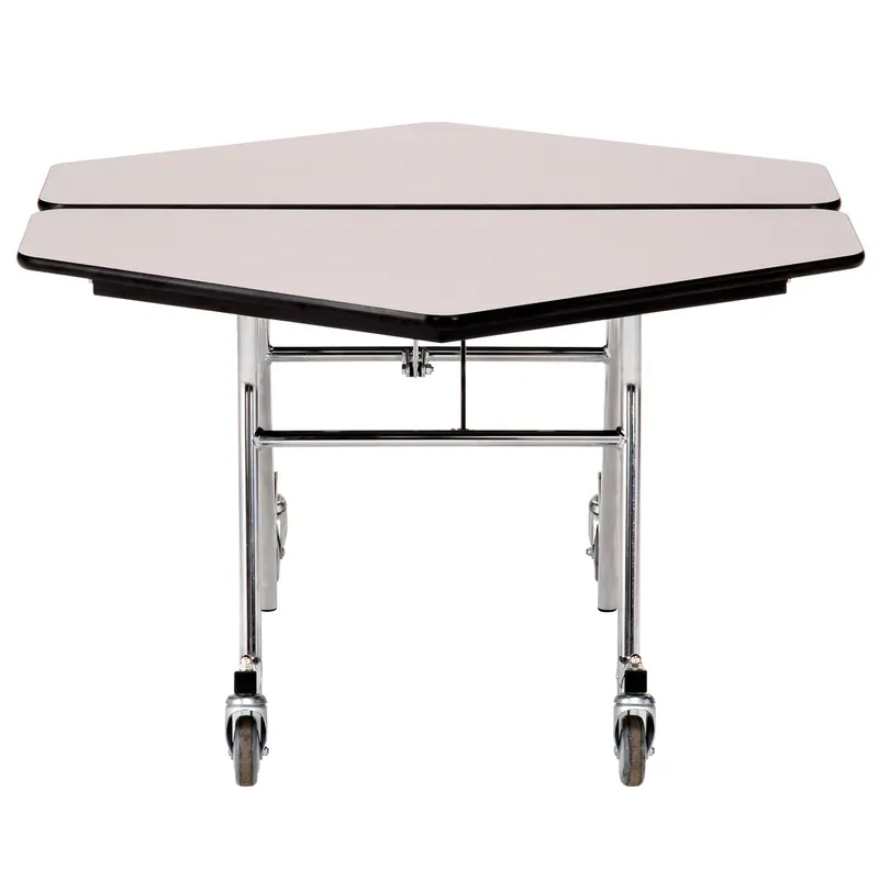 Top Rated National Public Seating MT48H-MDPECR 48" Hexagonal Mobile MDF Cafeteria Table with Chrome Frame and ProtectEdge