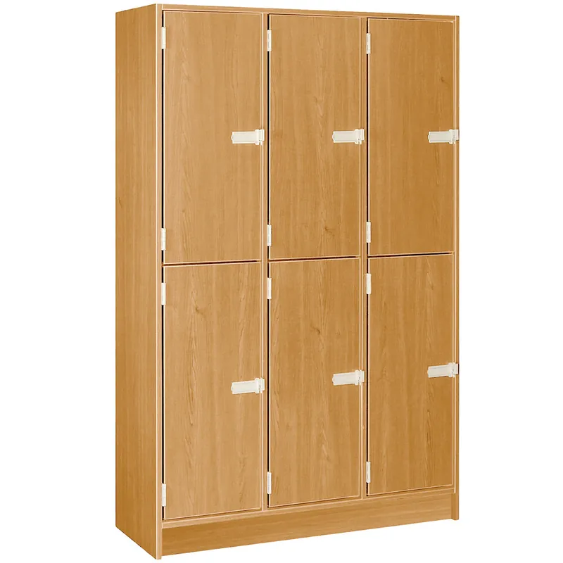 Clearance I.D. Systems 45" x 18" x 72" Maple Triple Door Storage Locker with Middle Shelf 79023 B45 073