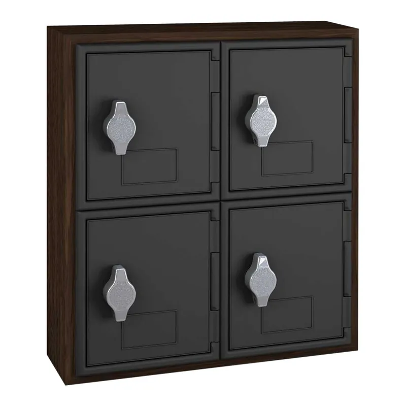 United Visual Products 12" x 4" x 13 1/2" Walnut Wood Double 2-Tier Cell Phone Locker with Hasp Lock UVQ1032 Seasonal Sale