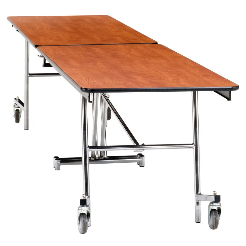 Low Price National Public Seating MT8-PWTMCR 8' Rectangular Mobile Plywood Cafeteria Table with Chrome Frame and T-Molding Edge