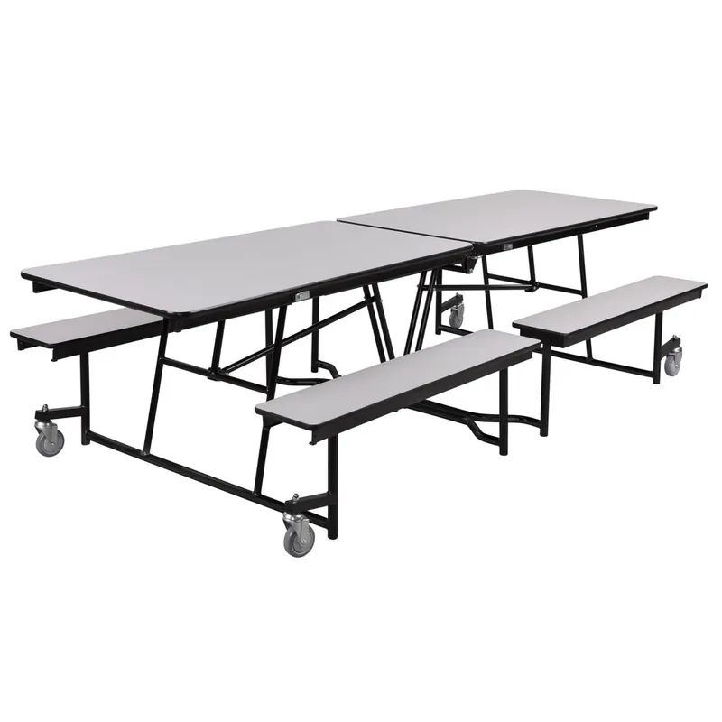 National Public Seating MTFB10-PWTMCR 10' Rectangular Fixed Bench Plywood Cafeteria Table with T-Mold Edge and Chrome Frame Exclusive