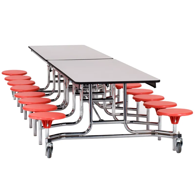 National Public Seating MTS1216-MDPECR 12' Mobile MDF Cafeteria Table with Chrome Frame, ProtectEdge, and 16 Stools Best Choice