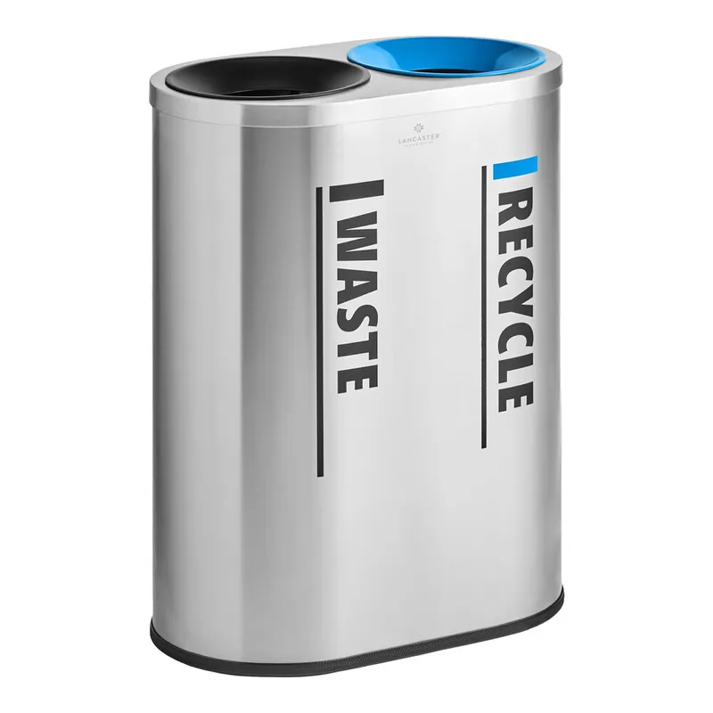 Final Sale Lancaster Table & Seating 22 Gallon Stainless Steel Decorative Indoor Two-Stream Trash Can