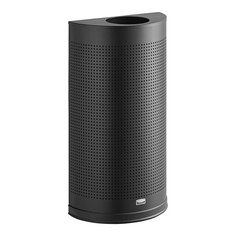 Price Drop Rubbermaid® FGSH12EPLTBK Silhouettes Black Steel Designer Half Round Trash Can - 12 Gallon