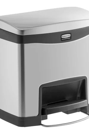 Worldwide Shipping Rubbermaid® 1901982 Slim Jim Stainless Steel Black Accent Rectangular Front Step-On Trash Can with Single Rigid Plastic Liner - 16 Qt. / 4 Gallon