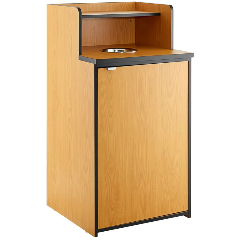 Warranty Included Lancaster Table & Seating Waste 32 Gallon Natural Waste Receptacle Enclosure with Drop Hole and Tray Shelf