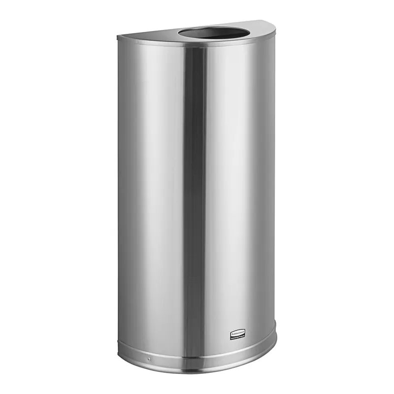 Final Sale Rubbermaid® FGSO12SSSPL Metallic Half Round Open Top Satin Stainless Steel Trash Can with Rigid Plastic Liner 12 Gallon
