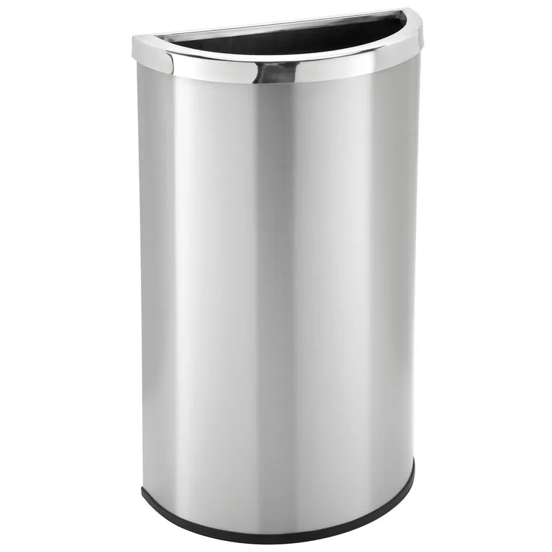 Commercial Zone 783929 Precision Half Round 15 Gallon Stainless Steel Flat Sided Open Top Trash Can Hassle-Free Returns