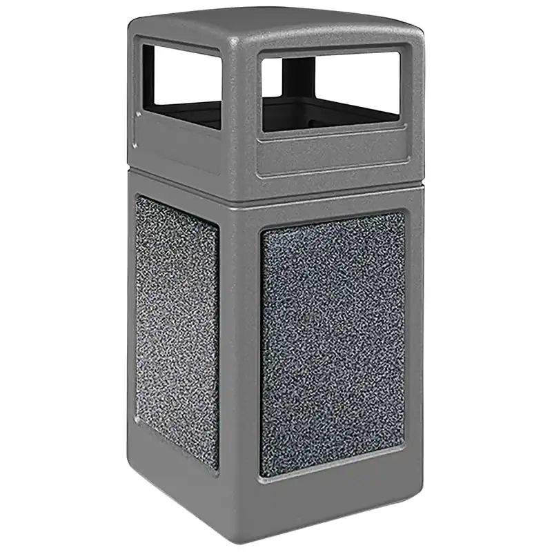 Commercial Zone 72044899K StoneTec 42 Gallon Square Gray Decorative Trash Can with Pepperstone Panels and Dome Lid No Minimum Order