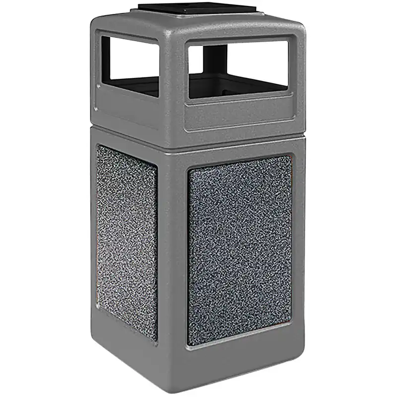 Commercial Zone 72054899K StoneTec 42 Gallon Square Gray Decorative Trash Can with Pepperstone Panels and Ashtray Dome Lid Shop Now