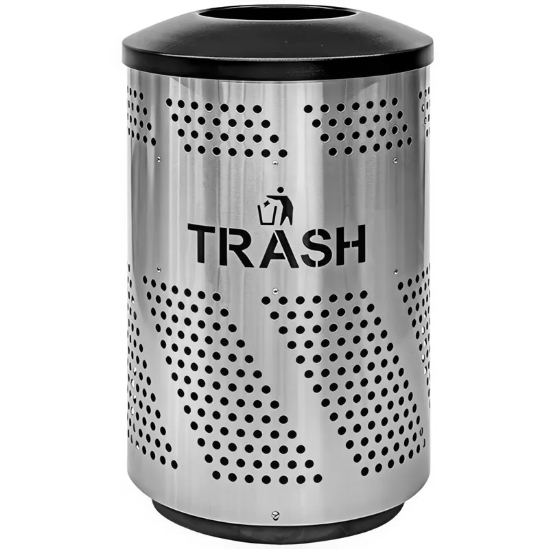 Must Have Ex-Cell Kaiser Arena 51 Series ARENA-51 T SS/BLK 51 Gallon Stainless Steel Customizable Outdoor Trash Receptacle with Dome Top