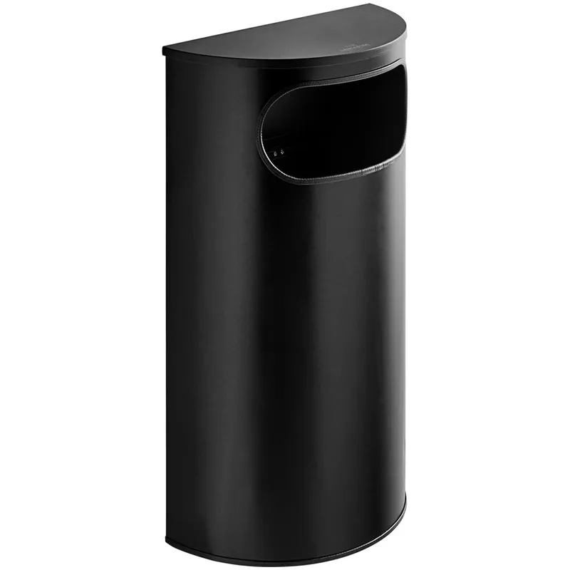 Lancaster Table & Seating 9 Gallon Black Powder-Coated Metal Half Round Decorative Trash Can with Side Opening Hot Picks