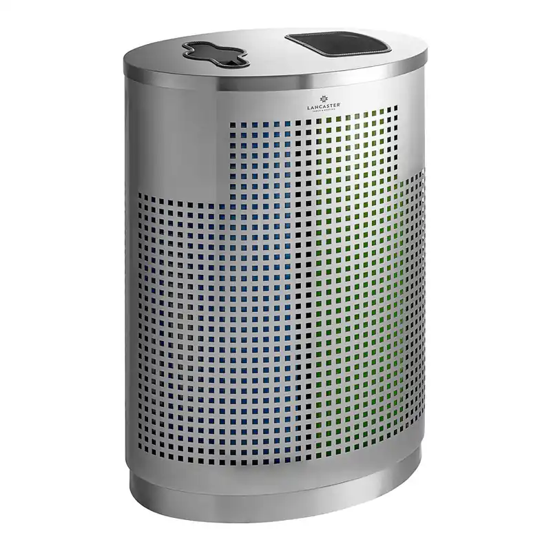 Lancaster Table & Seating 32 Gallon Stainless Steel Elliptical Two-Stream Decorative Trash Can with Trash and Recycle Openings Place Order
