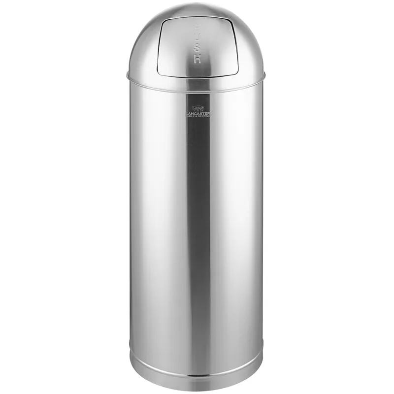 High Quality Lancaster Table & Seating 15 Gallon Stainless Steel Round Decorative Trash Can with Push Door Lid