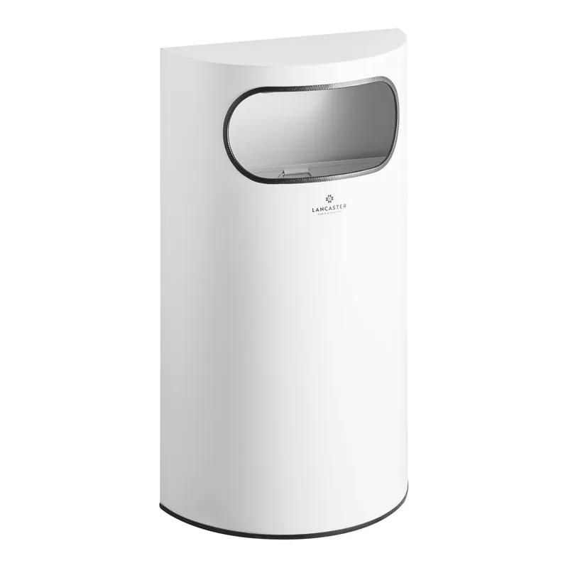 Lancaster Table & Seating 9 Gallon White Powder-Coated Metal Half Round Decorative Trash Can with Side Opening Limited Time