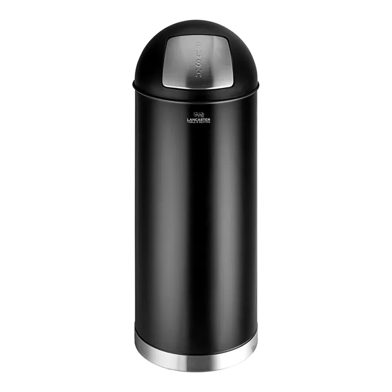 Same Day Shipping Lancaster Table & Seating 15 Gallon Black Powder-Coated Metal Round Decorative Trash Can with Push Door Lid