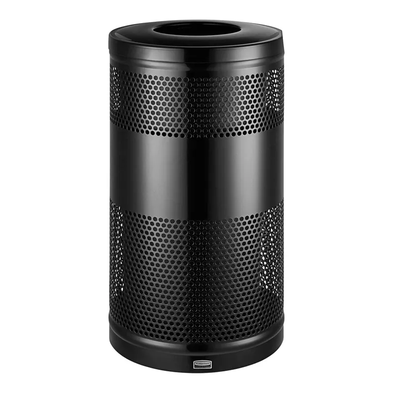 Free Delivery Rubbermaid® FGS3ETBKPL Classics Black Round Steel Drop Top Trash Can with Levelers and Rigid Plastic Liner 25 Gallon